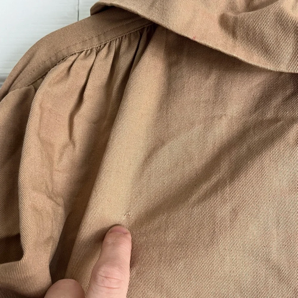 Women’s Camel Trench Coat with Ruffle Cape Detail - Picture 9 of 16